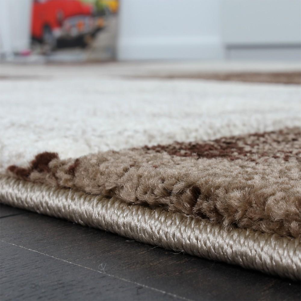 Geometric Designer Rug with Contour Cut - Brown Cream