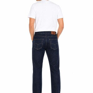 Men's Dark Wash Slim Fit Jeans | Beige Contrast Stitch Denim Pants
