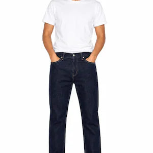 Men's Dark Wash Slim Fit Jeans | Beige Contrast Stitch Denim Pants