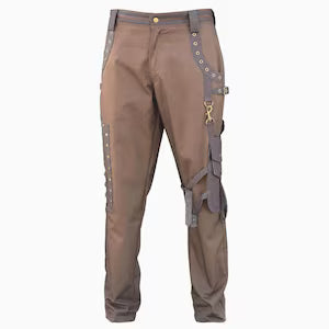 Men's Dark Brown Steampunk Pants – Victorian Gothic Utility Trousers with Detachable D-Ring Pockets