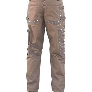 Men's Dark Brown Steampunk Pants – Victorian Gothic Utility Trousers with Detachable D-Ring Pockets