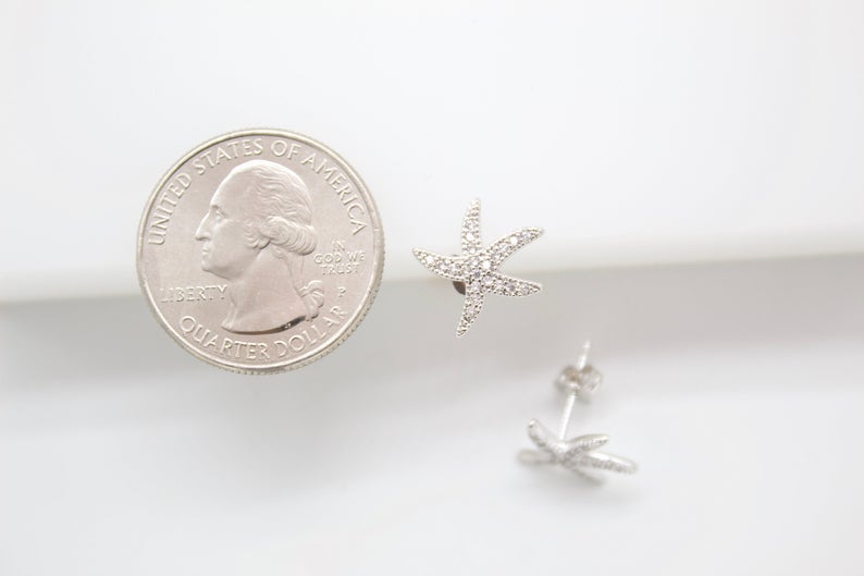 18K Gold Filled CZ Cubic Zirconia Star Fish Earring (K238)