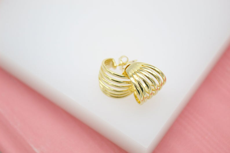18K Gold Filled Striped Design Stud Earring (L26)