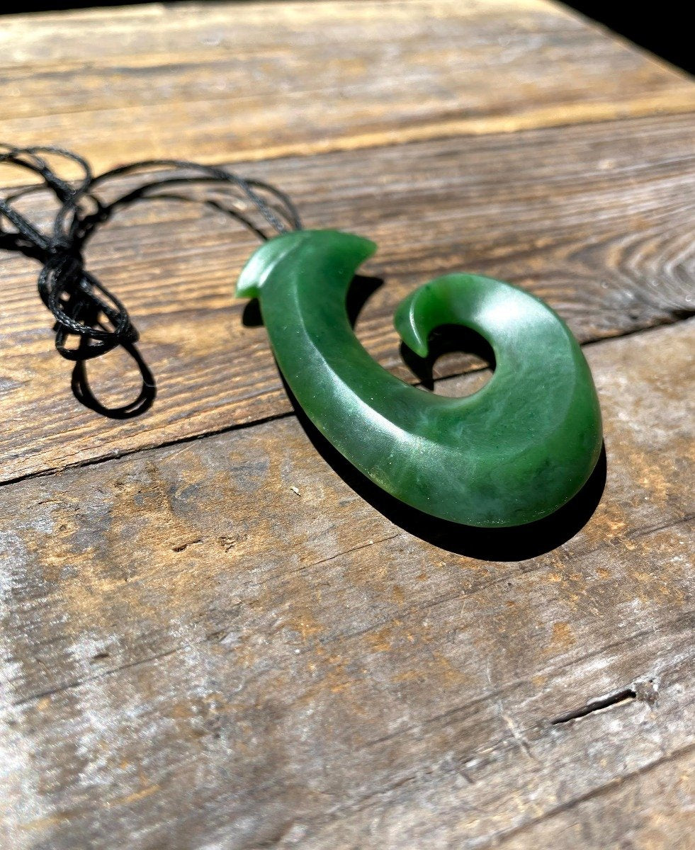 Large Jade Fish Hook Pendant, 59mm