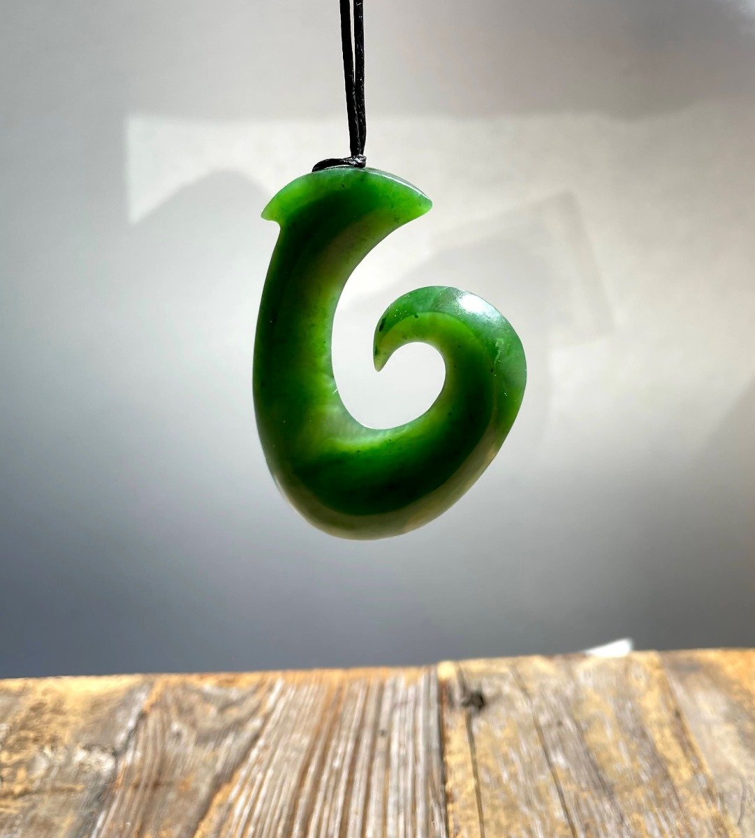 Large Jade Fish Hook Pendant, 59mm
