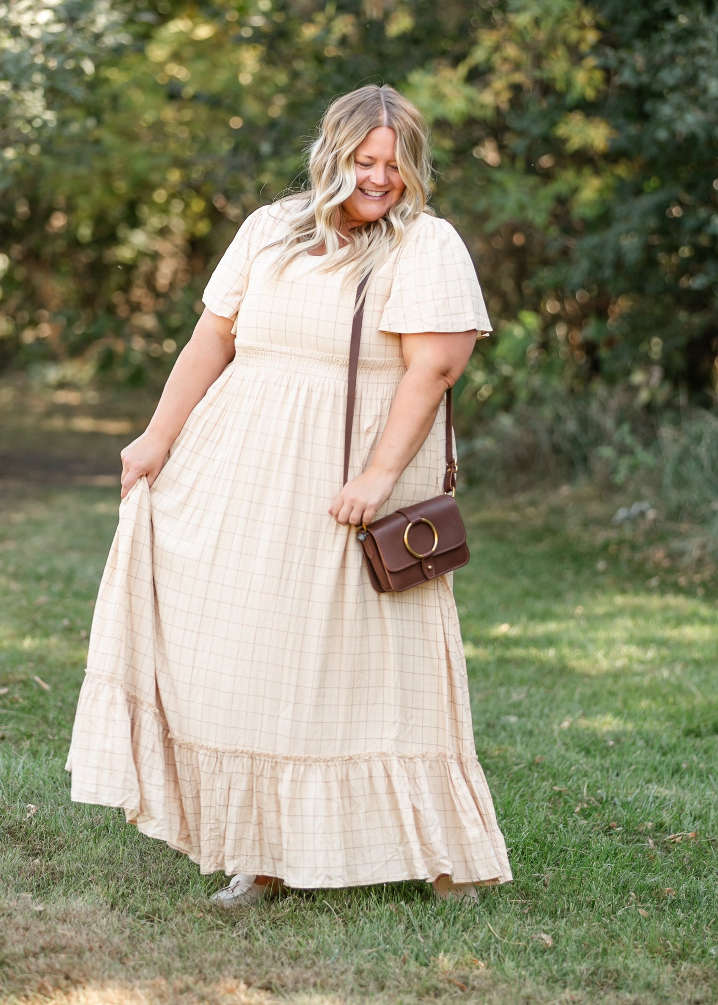 Isabella Windowpane Maxi Dress
