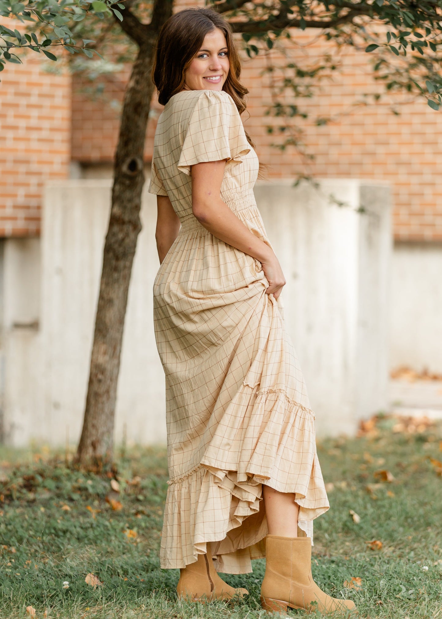 Isabella Windowpane Maxi Dress