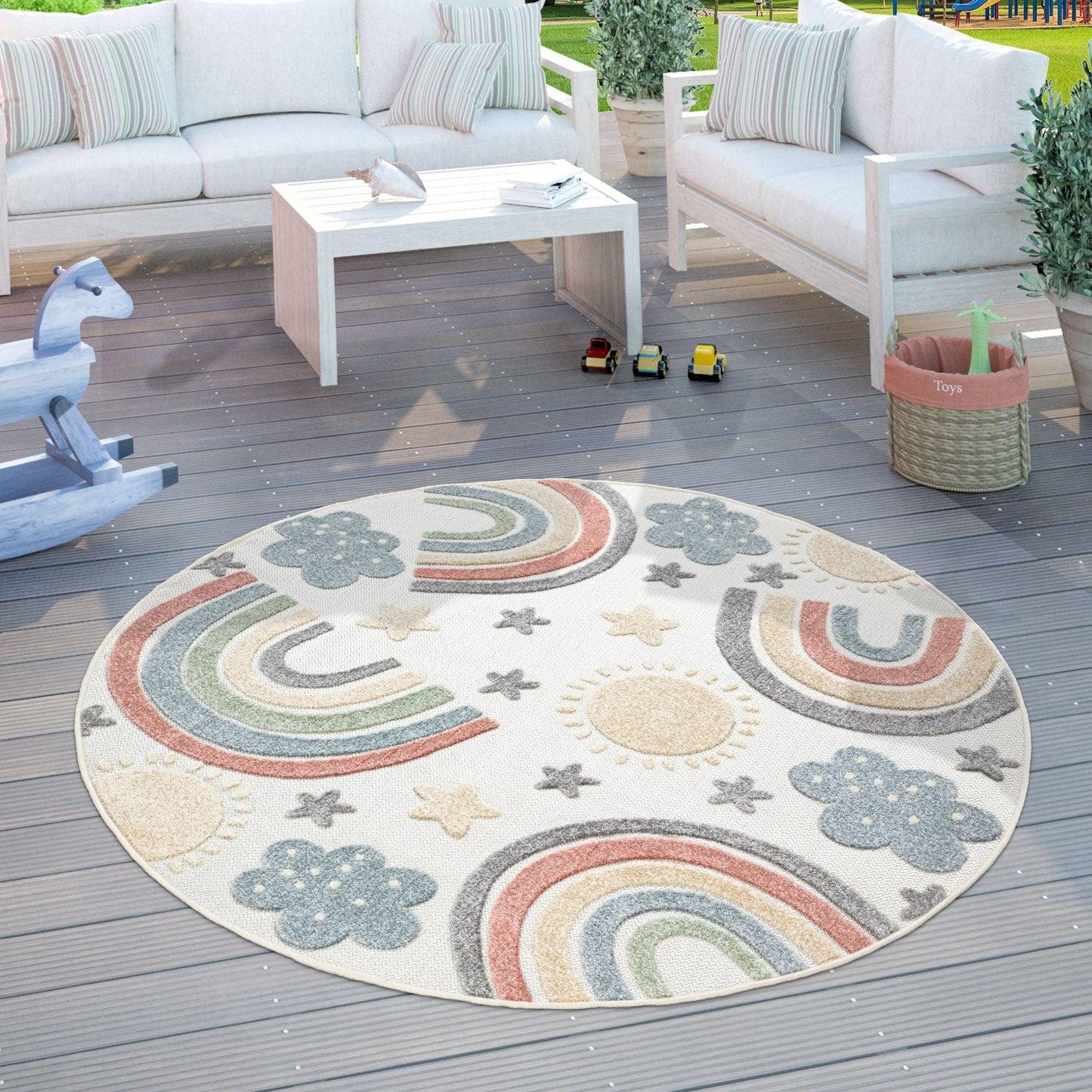 Kids Rug Tweet Colorful Rainbow Play-Mat in Cream