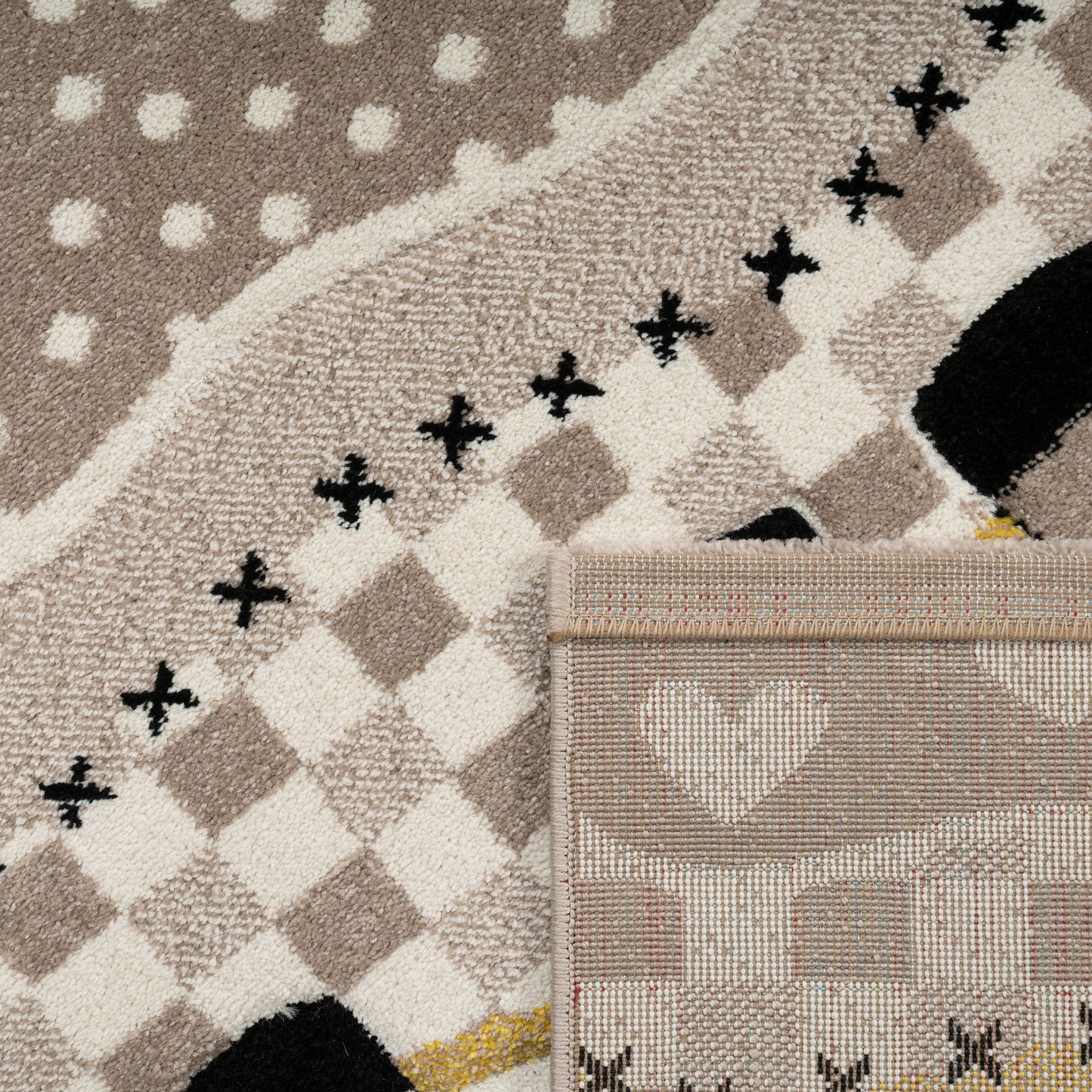 Kids Rug with Charming Farm Animals Patchwork in Beige Cream