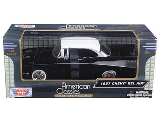 1957 Chevrolet Bel Air Black with White Top 1/24 Diecast Model Car by Motormax