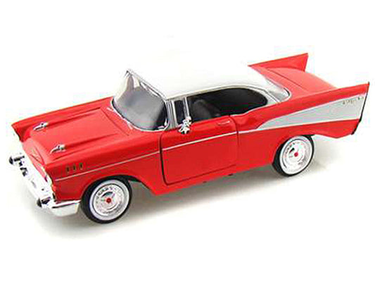 1957 Chevrolet Bel Air Red with White Top 1/24 Diecast Model Car by Motormax