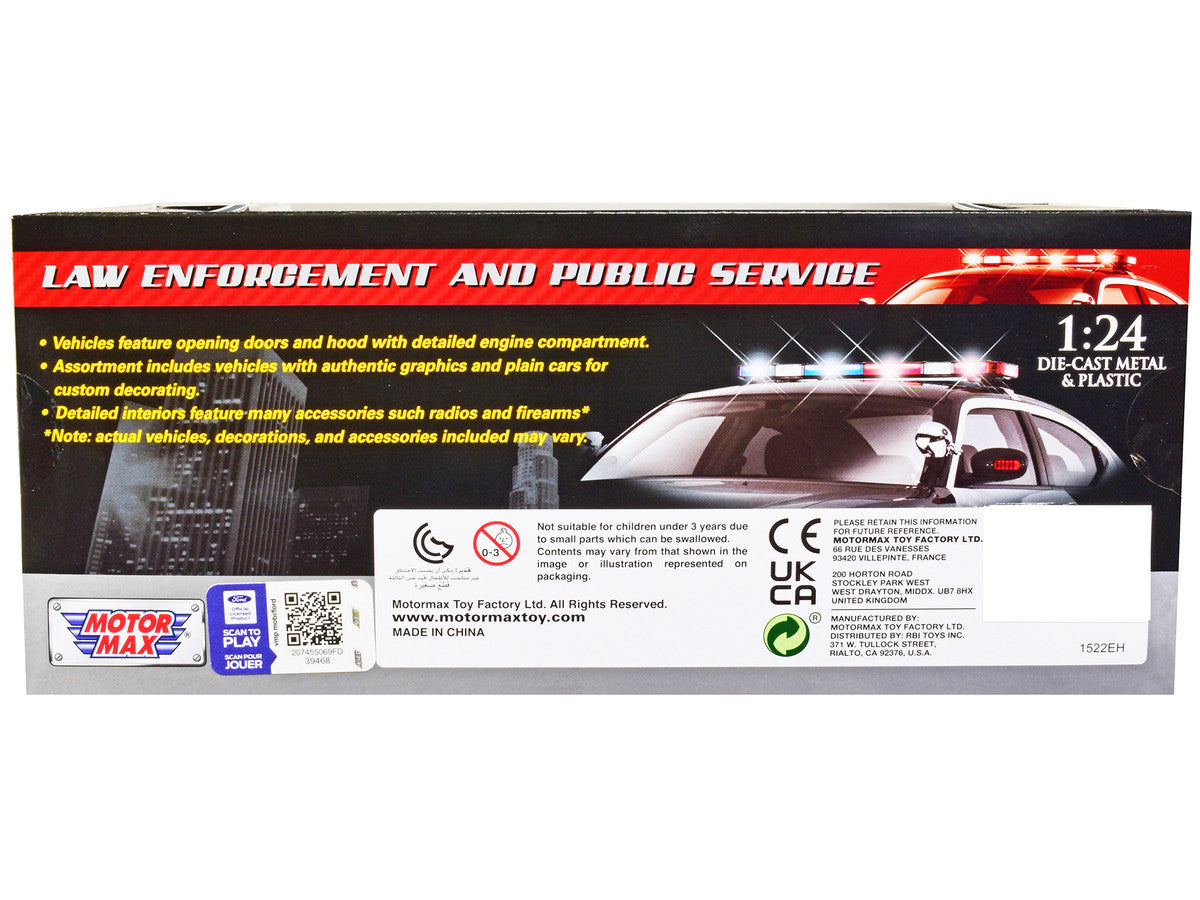 2022 Ford Police Interceptor Utility Gray Metallic with White Doors "Builder's Kit" with Flashing Light Bar and Front and Rear Lights and Sounds 1/24 Diecast Model Car by Motormax