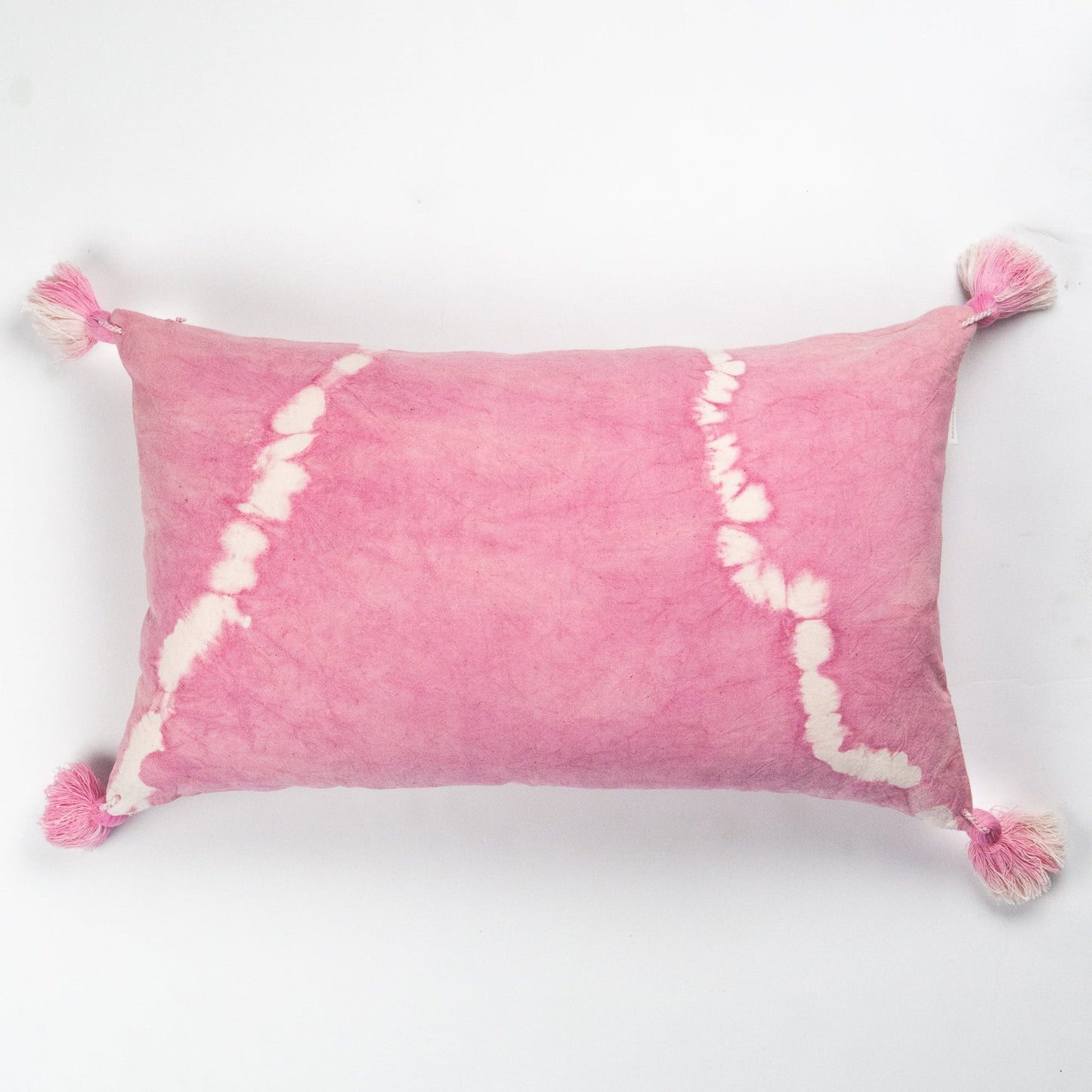 Pink Natural Dyed Shibori Tassel Lumbar Pillow