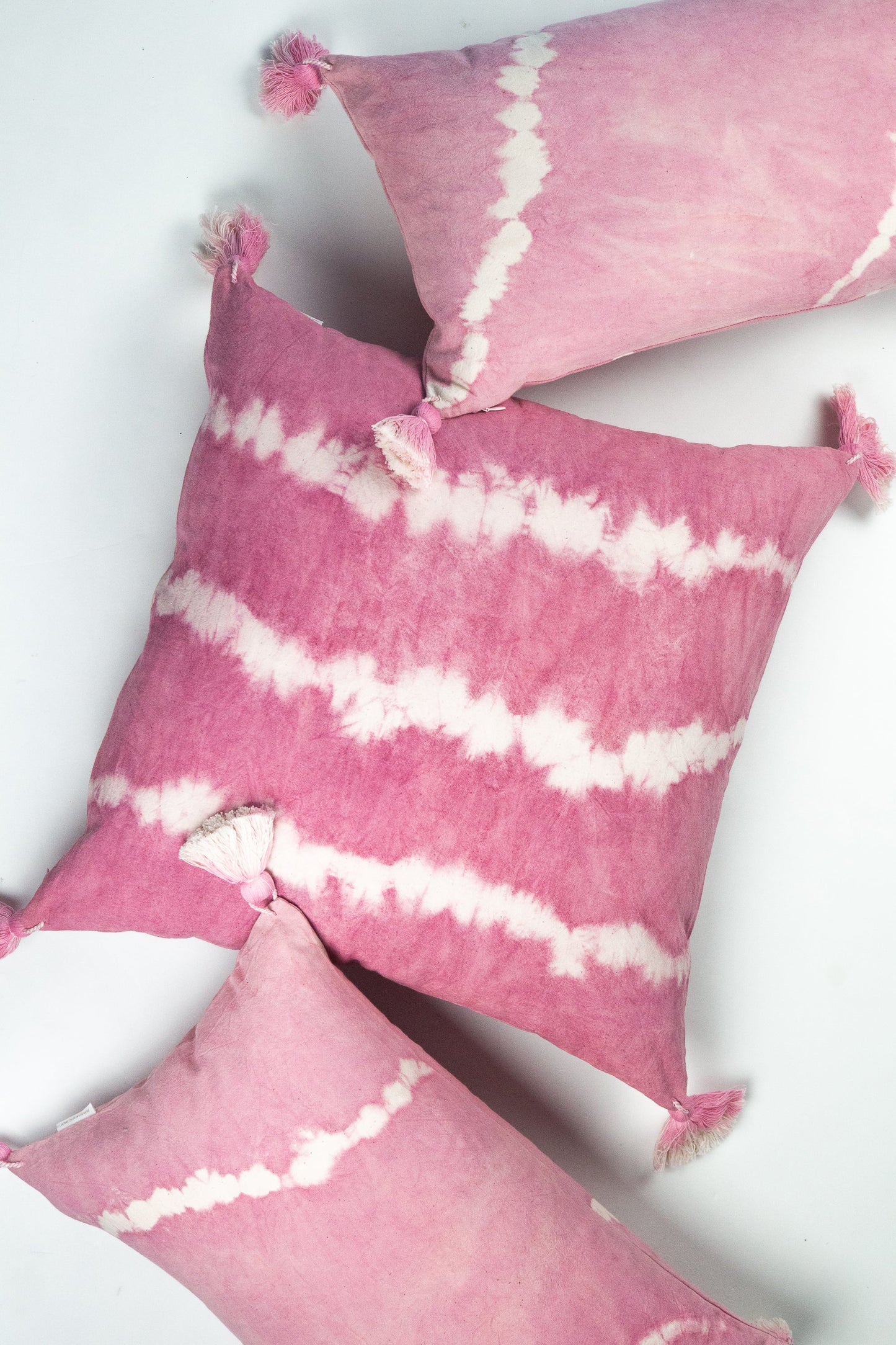 Pink Natural Dyed Shibori Tassel Lumbar Pillow