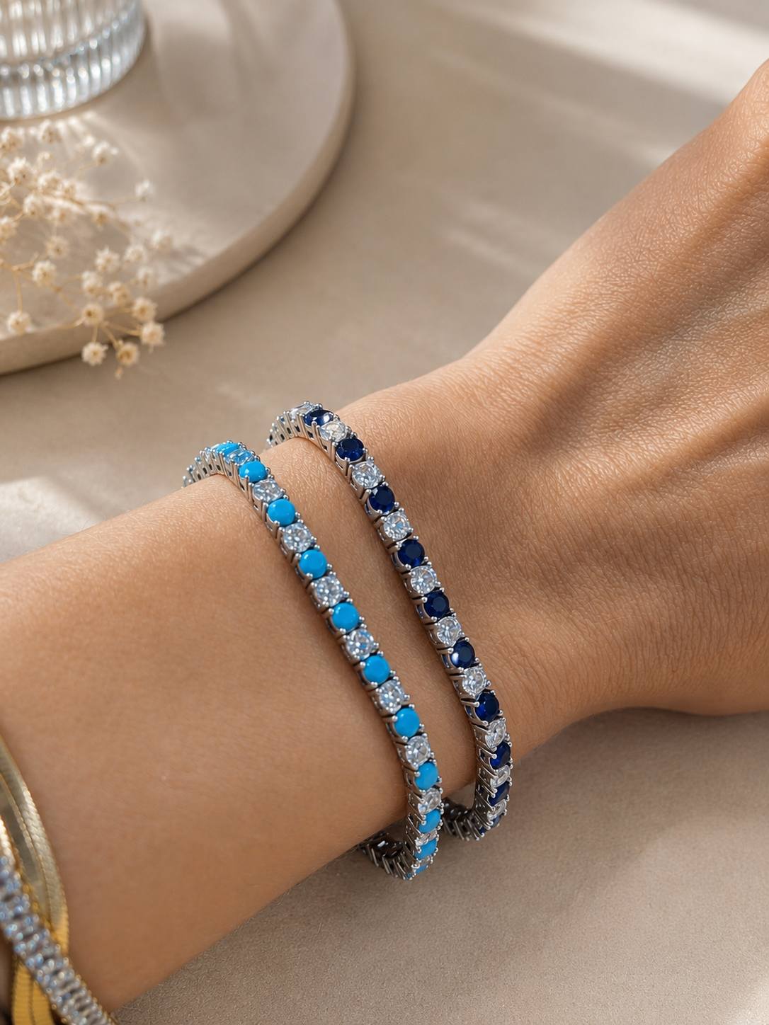 3mm CZ Tennis Bracelet – Color Stone & Clear Bezel Bracelet