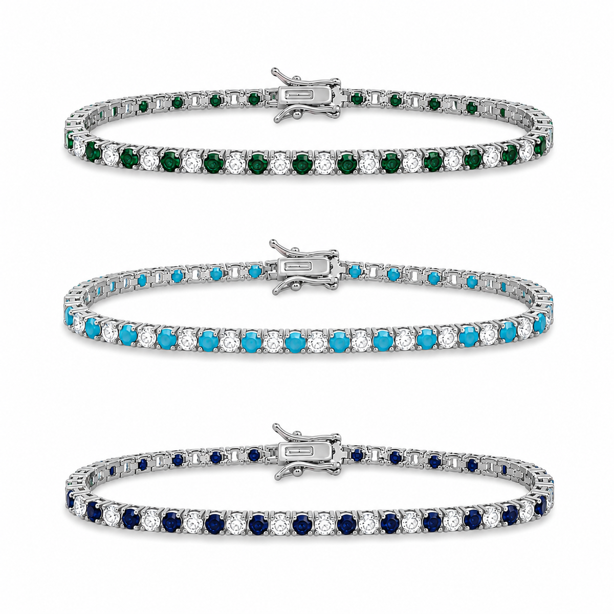 3mm CZ Tennis Bracelet – Color Stone & Clear Bezel Bracelet