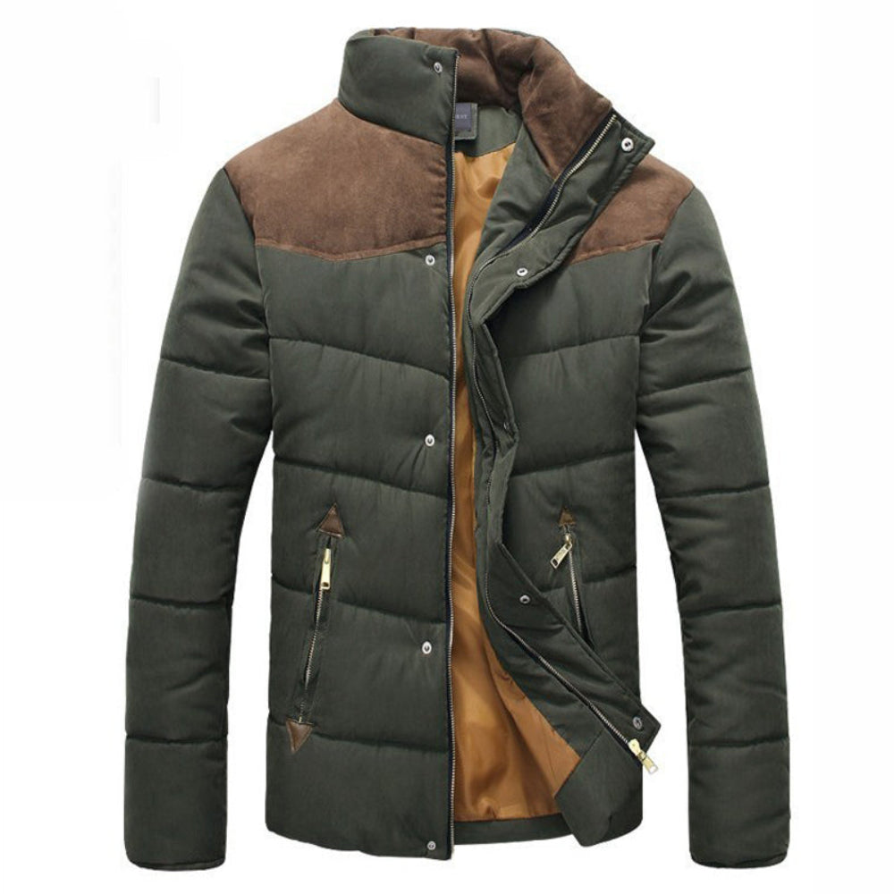Mens Stand Collar Puffer Jacket in Navy Blue