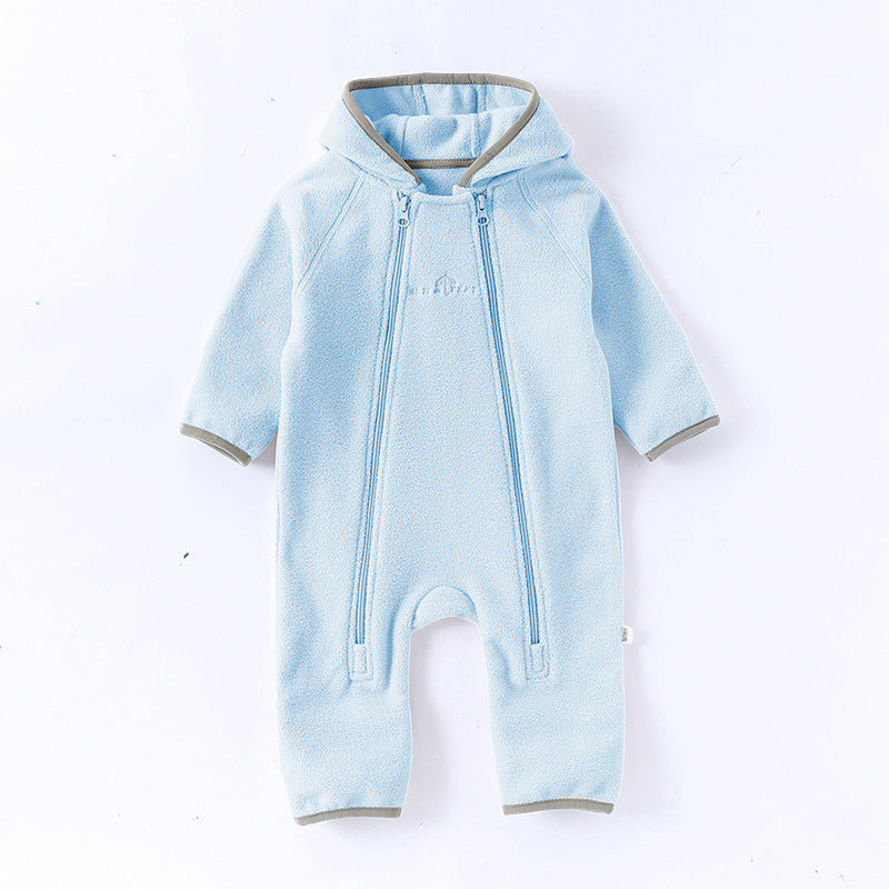 Winter Arrival Baby Unisex Long Sleeves Solid Color Letters Pattern Zip-up Rompers