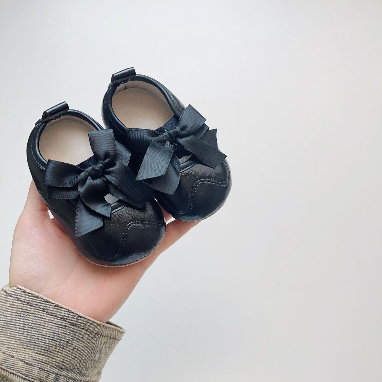 Winter and Autumn Baby Girl Fashion Solid Color Butterfly-bow Decorated Toddler Soft-Sole Anti-slip Walking Shoes