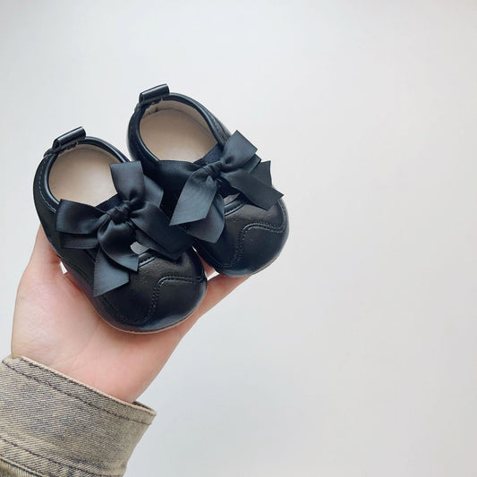 Winter and Autumn Baby Girl Fashion Solid Color Butterfly-bow Decorated Toddler Soft-Sole Anti-slip Walking Shoes