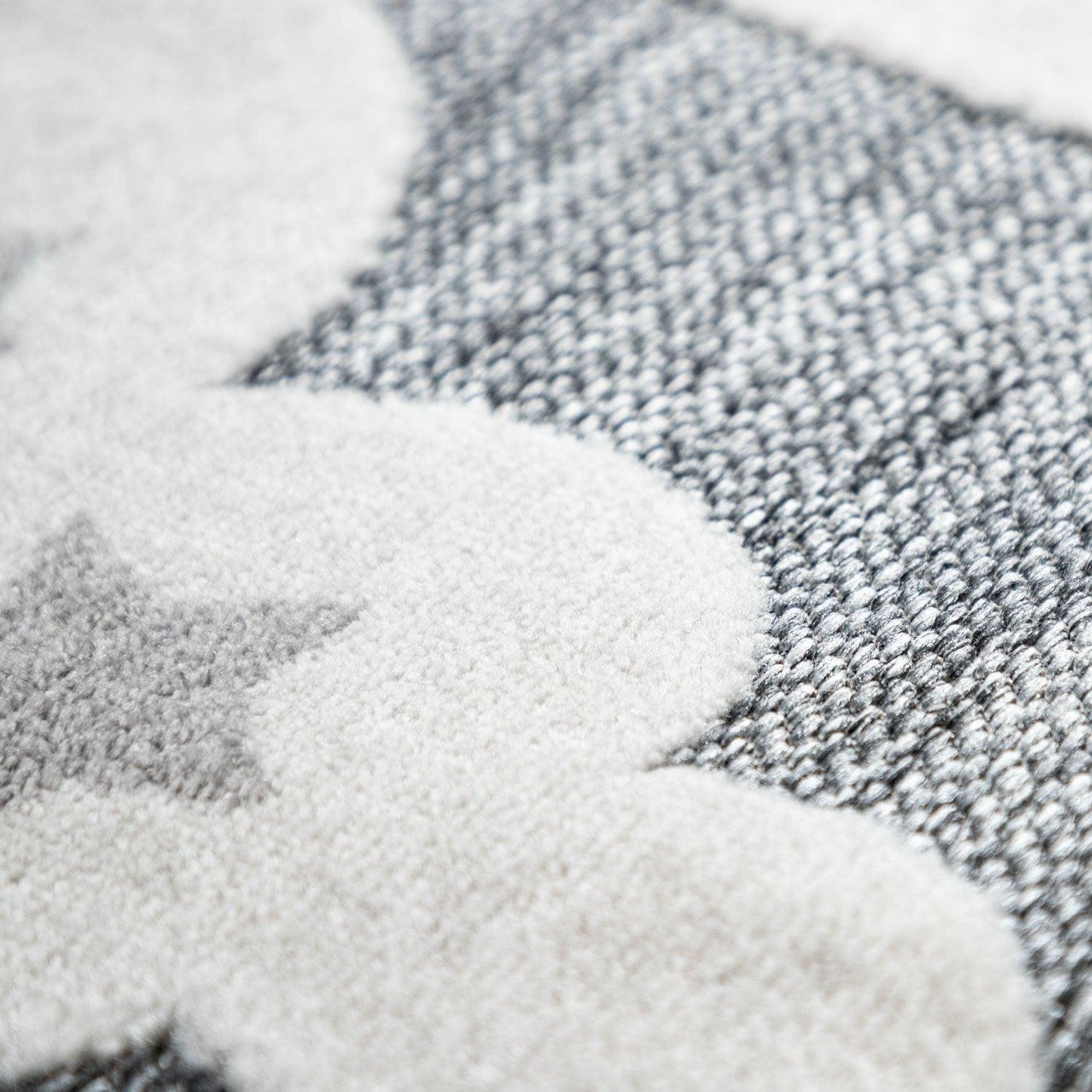 Round Kids Rug Tweet Cuddling Moon & Stars in the Night Sky in Mottled Grey