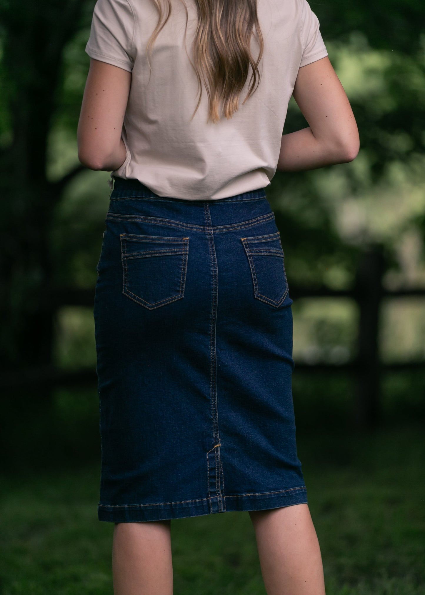 Sandra Dark Wash Denim Midi Skirt