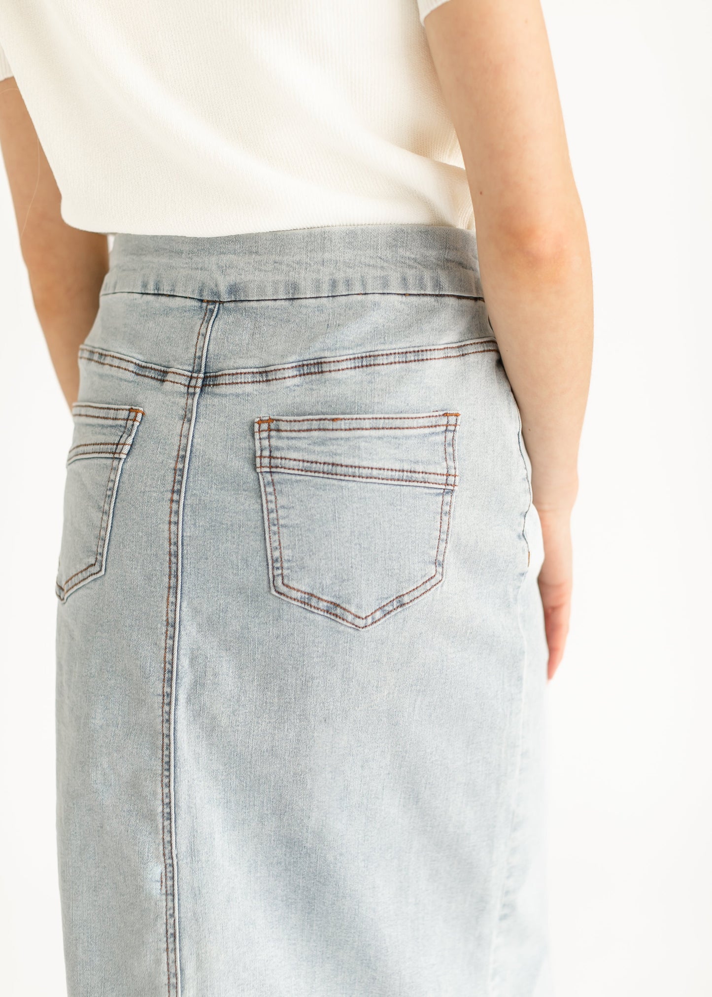 Sandra Light Wash Denim Midi Skirt