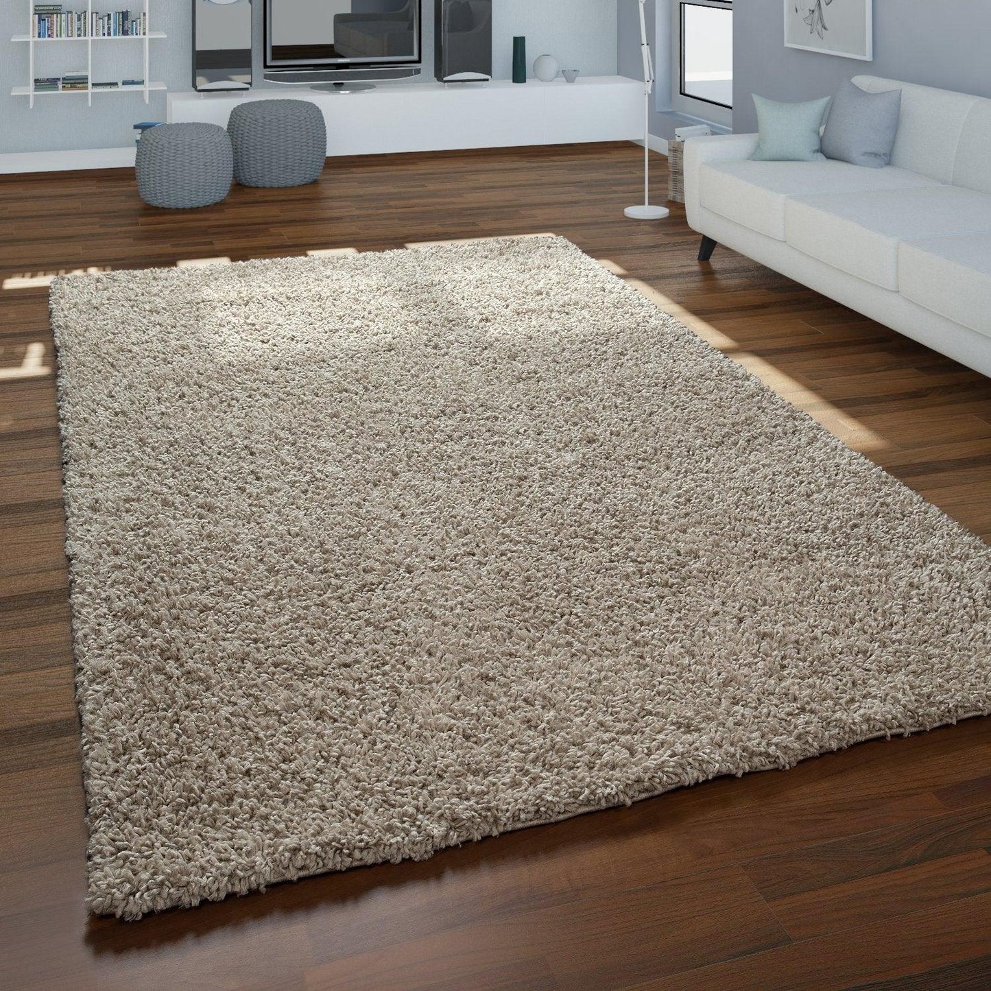 Simple High-Pile Rug Beige Brown Living Room Robust