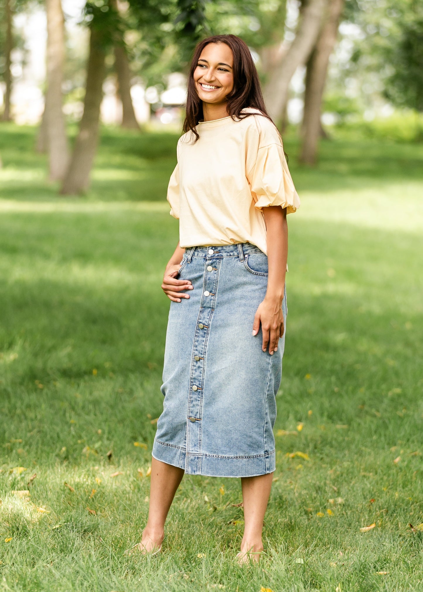 Skylar Button Front Midi Skirt