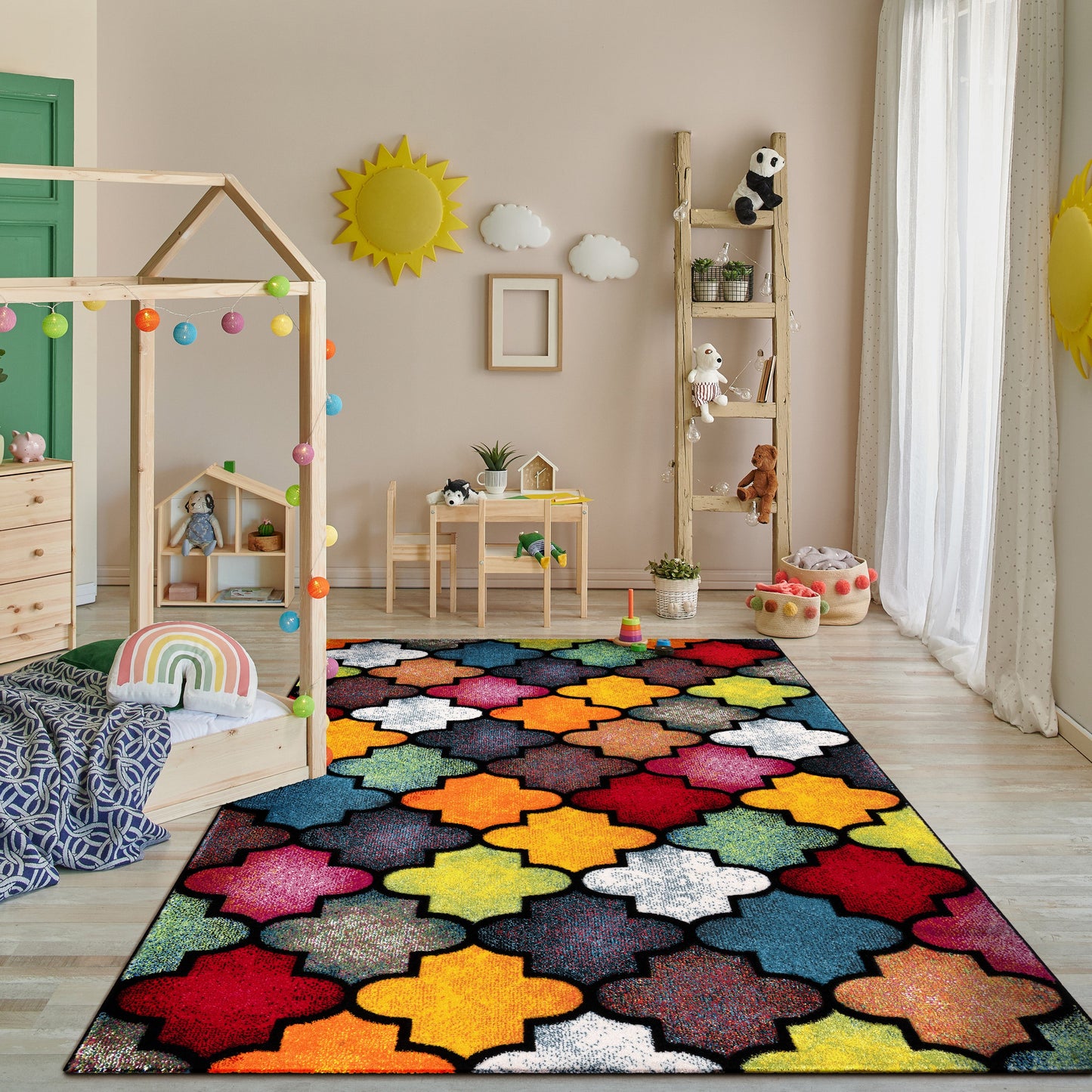 Colorful Area Rug Smaragd Moroccan Pattern - Multicolor