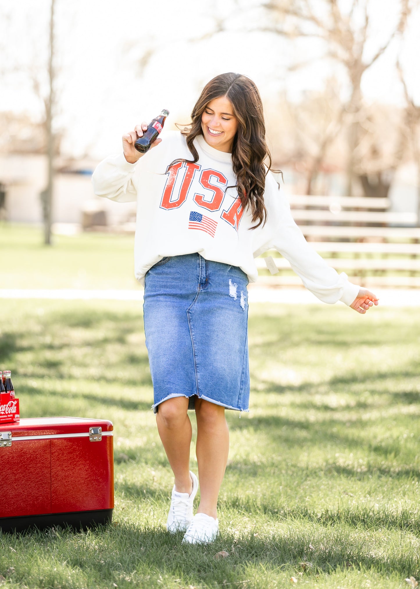 Tiana Distressed Denim Midi Skirt - FINAL SALE