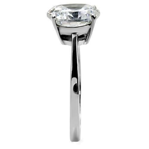 LOTK013 - High polished (no plating) Stainless Steel Ring with AAA Grade CZ  in Clear-9mm