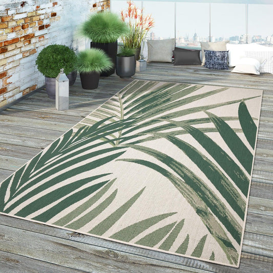 Tropical Outdoor Rug Ostende Palm Trees - Green Beige