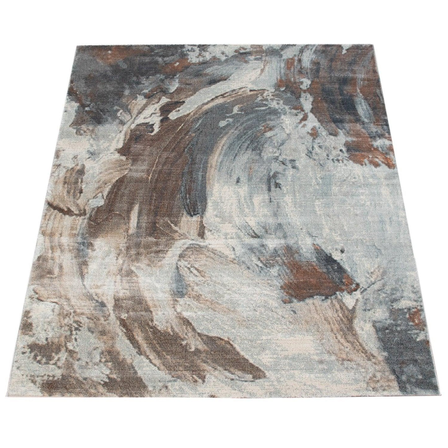 Vintage Rug Low-Pile Abstract Pattern In Brown Cream