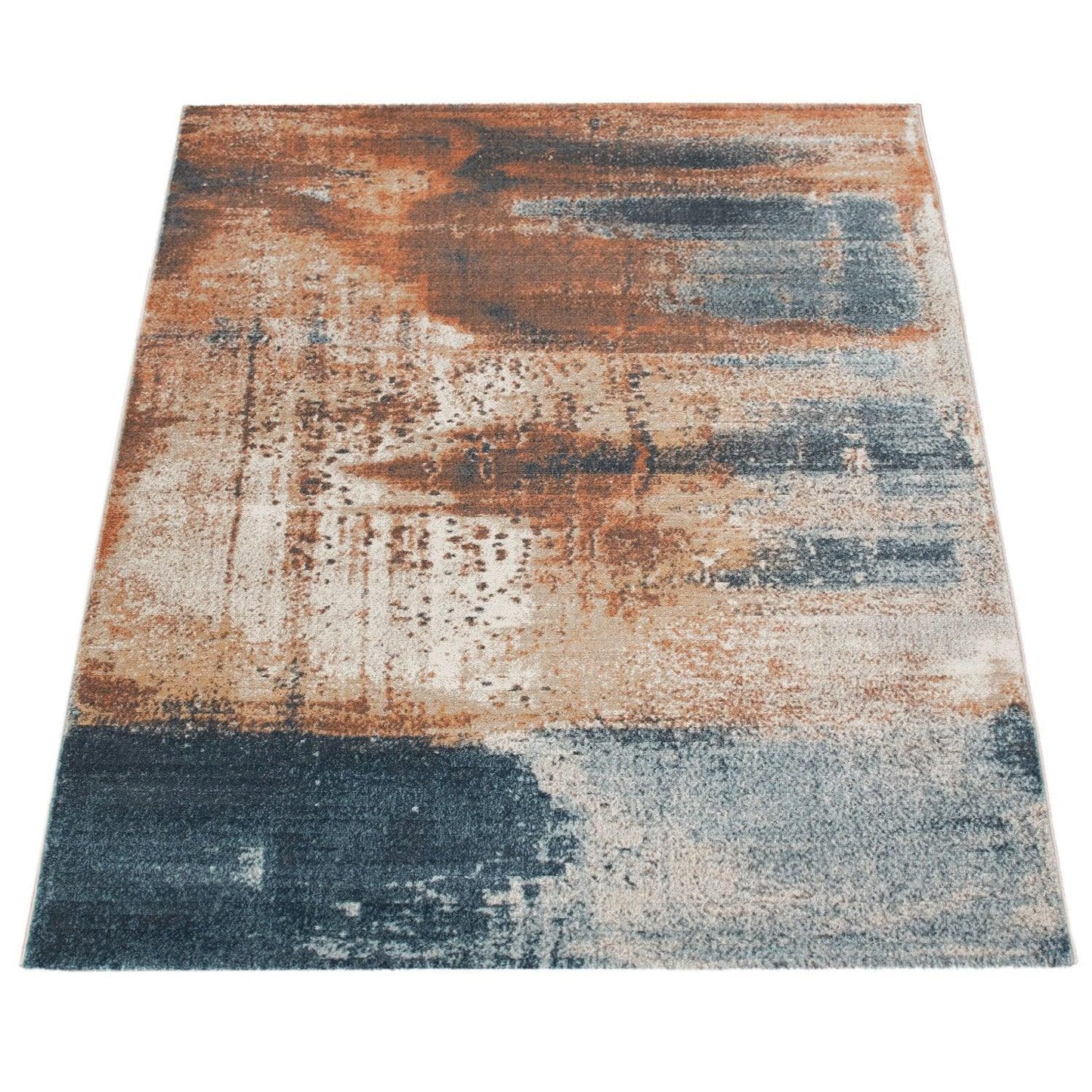 Vintage Rug Low-Pile Abstract Pattern In Orange Blue