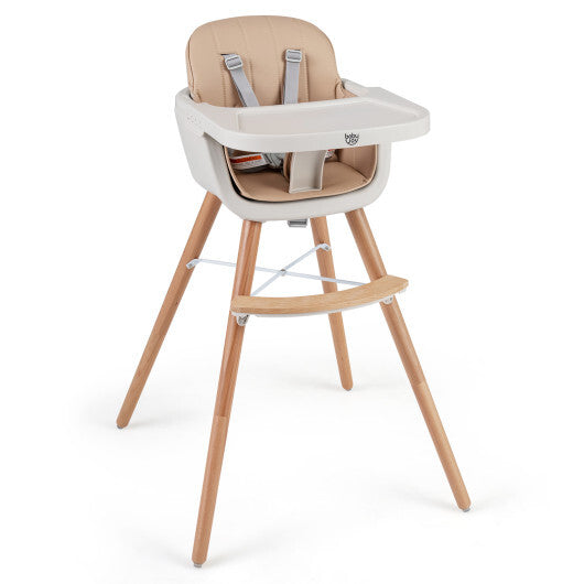 Babyjoy 6-in-1 Convertible Wooden Highchair with Safety Harness and Adjustable Legs-Light Brown