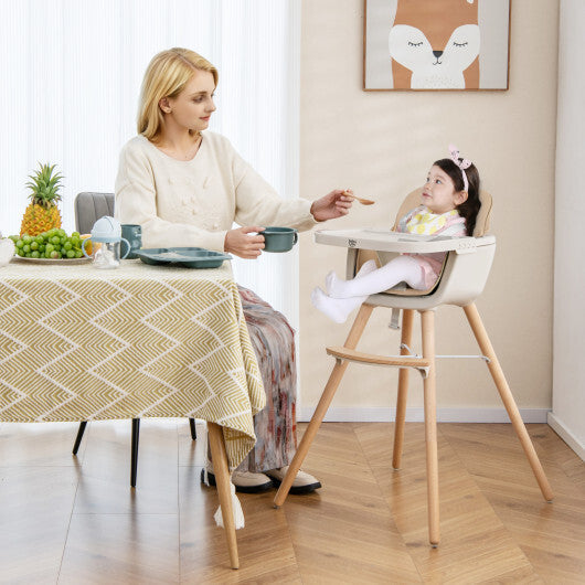 Babyjoy 6-in-1 Convertible Wooden Highchair with Safety Harness and Adjustable Legs-Light Brown
