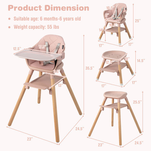 Costway 6-in-1 Baby High Chair with Removable Dishwasher and Safe Tray-Pink