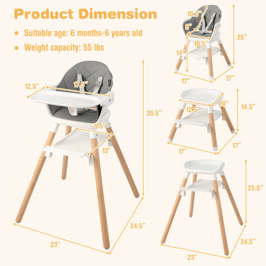 Costway 6-in-1 Baby High Chair with Removable Dishwasher and Safe Tray-White