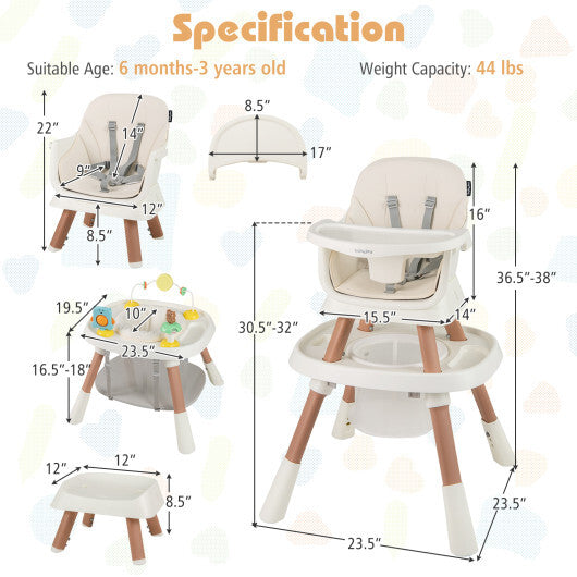 16-in-1 Baby High Chair with Activity Center and Booster Seat for Babies and Toddlers-White - Color: White