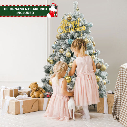 4.5ft Pre-Lit Premium Snow Flocked Hinged Artificial Christmas Tree w/150 Lights