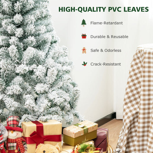 4.5ft Pre-Lit Premium Snow Flocked Hinged Artificial Christmas Tree w/150 Lights