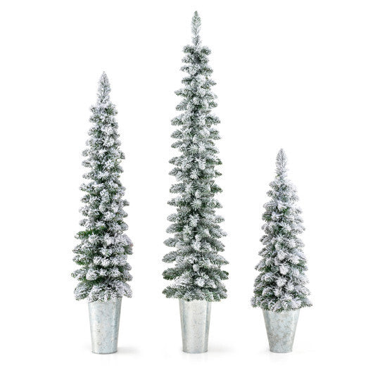 Costway Set of 3 Pre-Lit Snow Flocked Artificial Christmas Trees Decoration 3  4  5 FT