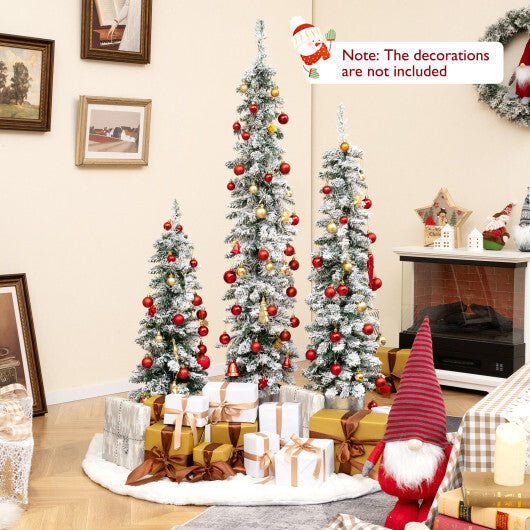 Costway Set of 3 Pre-Lit Snow Flocked Artificial Christmas Trees Decoration 3  4  5 FT