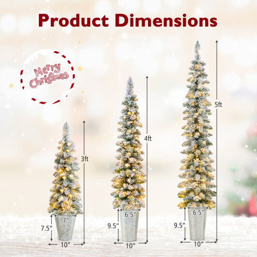 Costway Set of 3 Pre-Lit Snow Flocked Artificial Christmas Trees Decoration 3  4  5 FT
