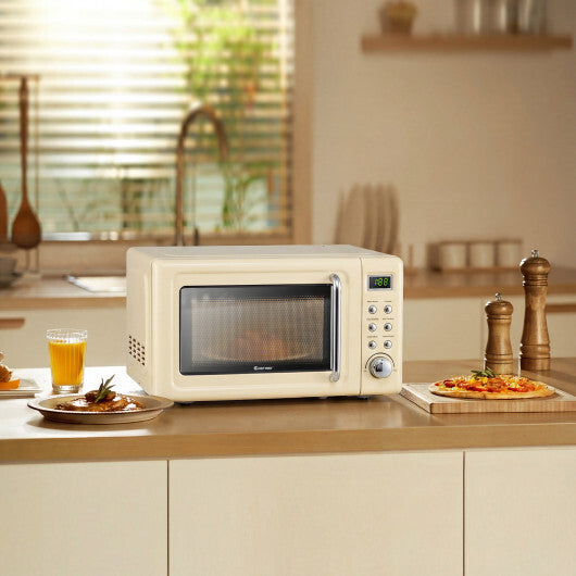 Costway 700W Retro Countertop Microwave Oven with 5 Micro Power and Auto Cooking Function-Cream White