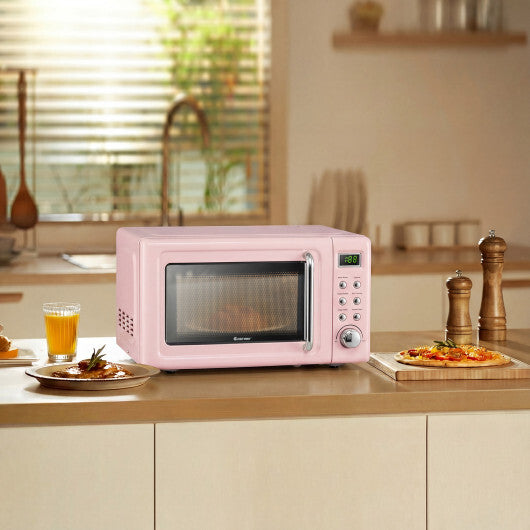 Costway 700W Retro Countertop Microwave Oven with 5 Micro Power and Auto Cooking Function-Pink