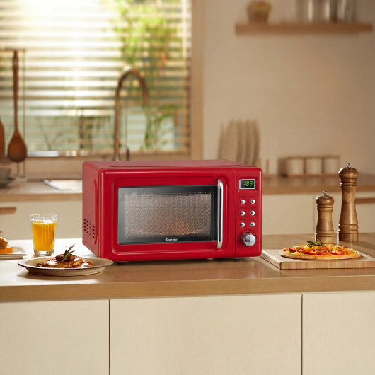 Costway 700W Retro Countertop Microwave Oven with 5 Micro Power and Auto Cooking Function-Light Red