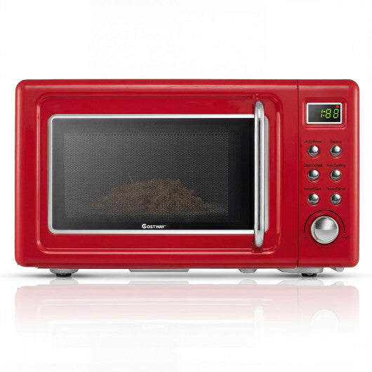 Costway 700W Retro Countertop Microwave Oven with 5 Micro Power and Auto Cooking Function-Light Red