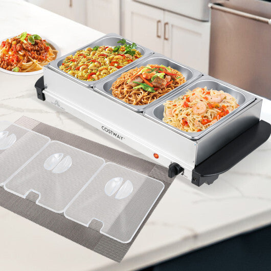 Electric Buffet Server Food Warmer with 3 Removable Trays Adjustable Tempered